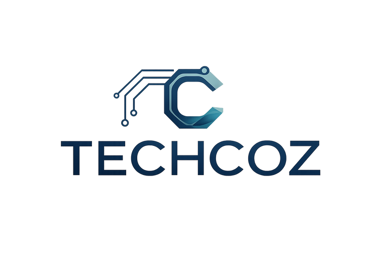 A professional fancy technology feel brand logo named "Techcoz" 